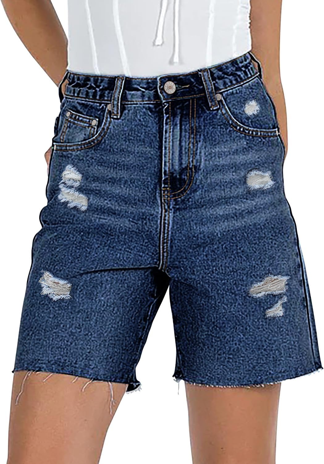 CHICZONE Womens Bermuda Jean Shorts Stretchy Mid Waisted Denim Shorts with Pockets