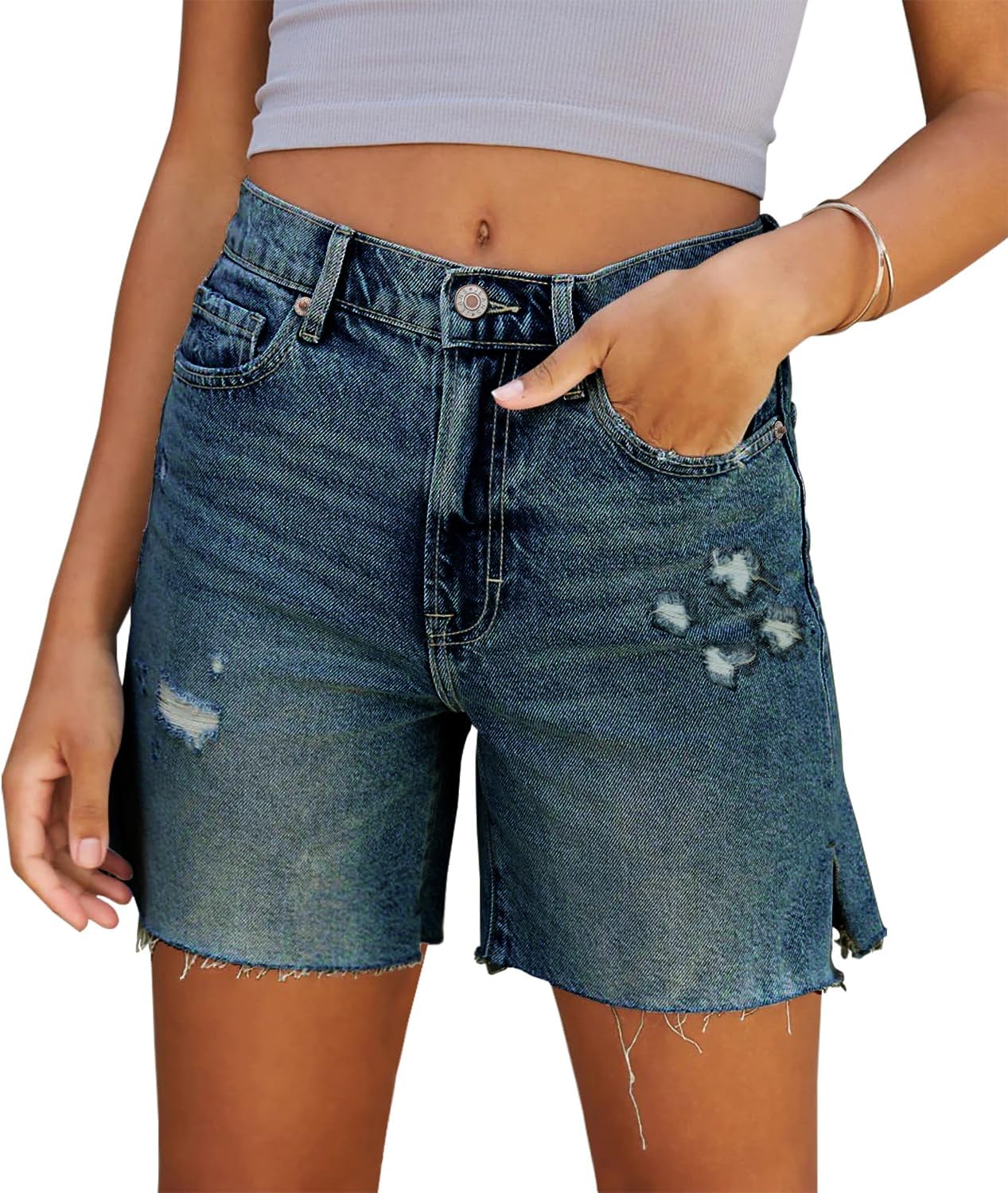 CHICZONE Womens Bermuda Jean Shorts Stretchy Mid Waisted Denim Shorts with Pockets