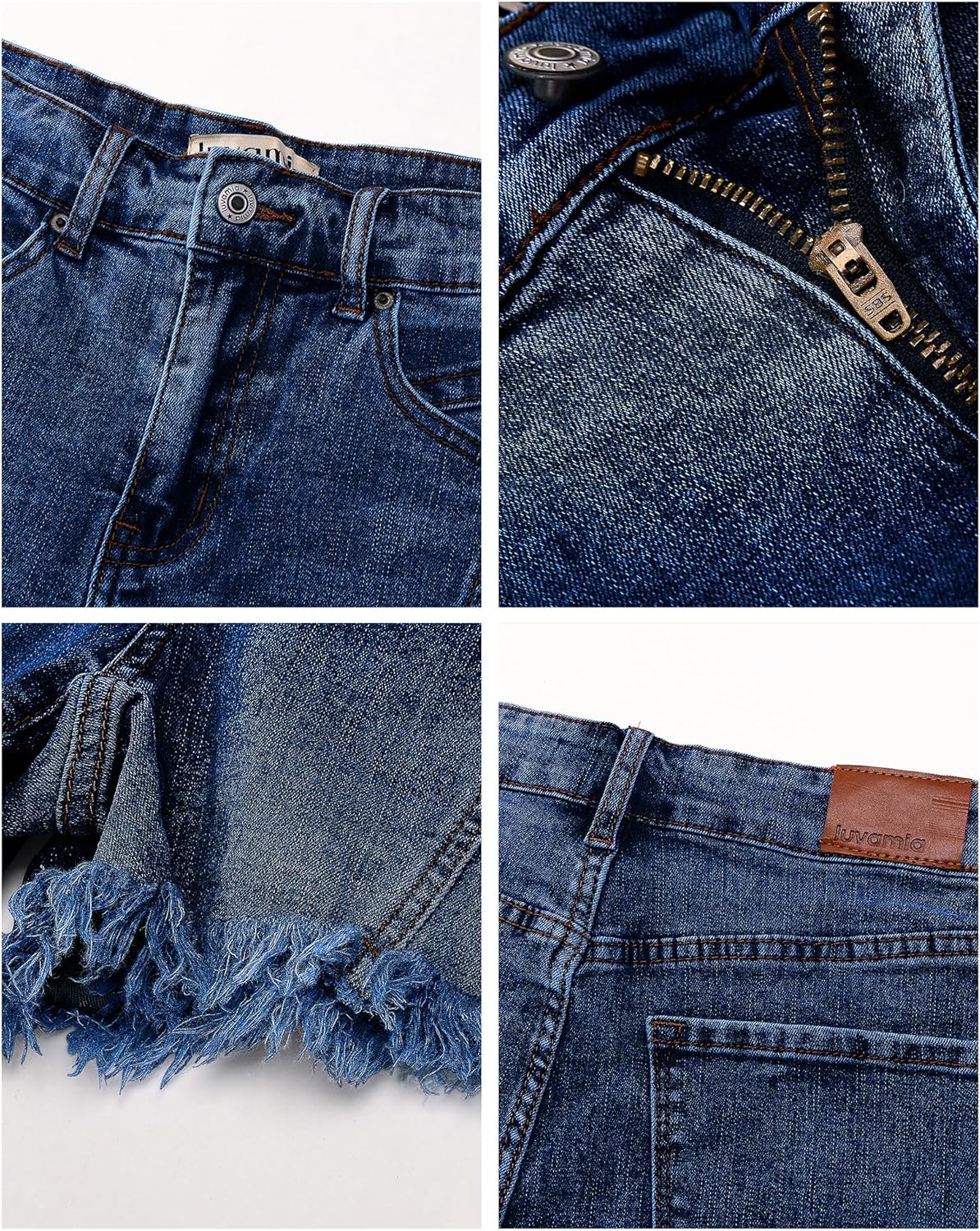 luvamia Jean Shorts for Women Trendy High Waisted Seamed Front Stretchy Denim Shorts Cut Off Frayed Hem Casual Summer